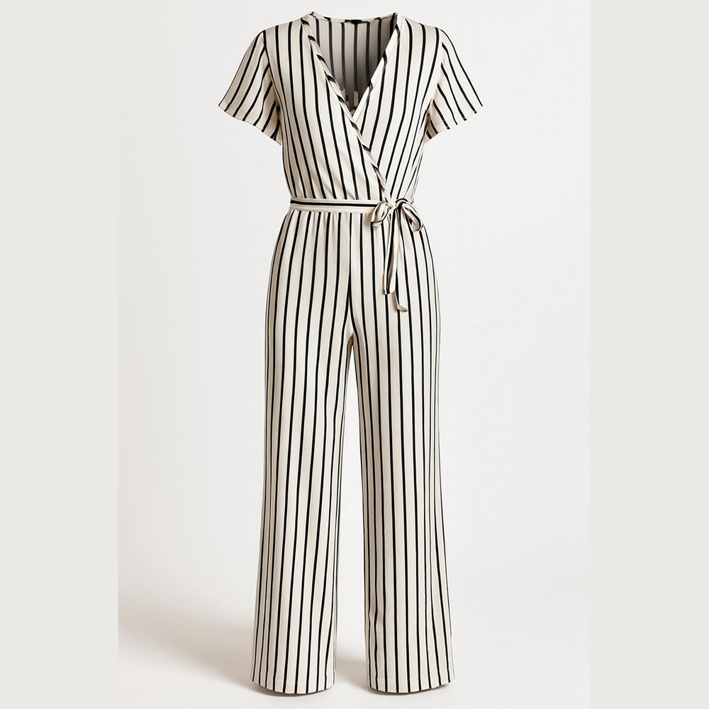 See You Monday Black and White Striped Wide Leg Jumpsuit Medium